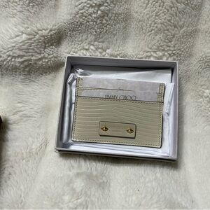 Jimmy Choo Cream umika lizard print leather card holder